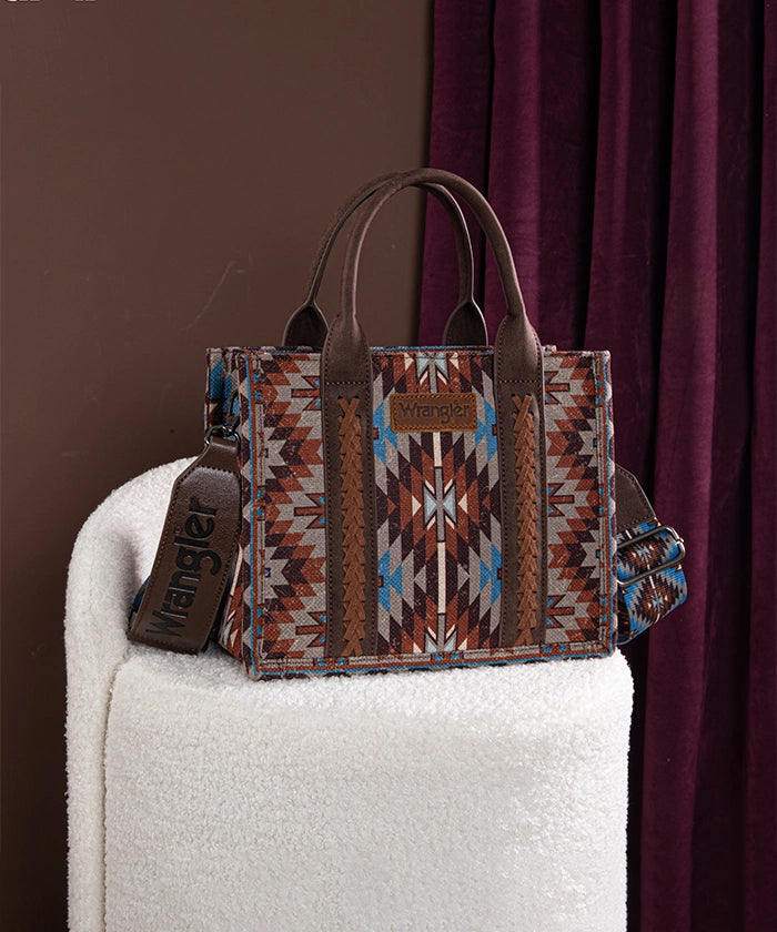 Wrangler All-Over Aztec Print Canvas Tote Bag Coffee