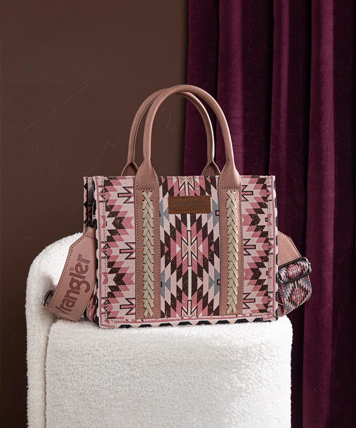 Wrangler All-Over Aztec Print Canvas Tote Bag Dark Pink