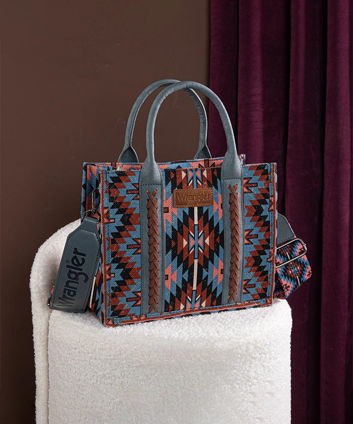 Wrangler All-Over Aztec Print Canvas Tote Bag Navy