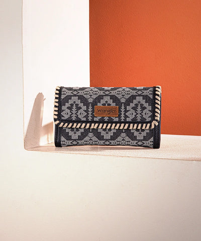 Wrangler All-Over Aztec Print Convertible Wallet Black