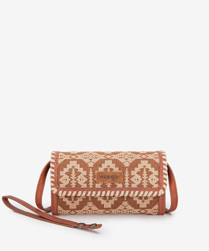 Wrangler All-Over Aztec Print Convertible Wallet Brown