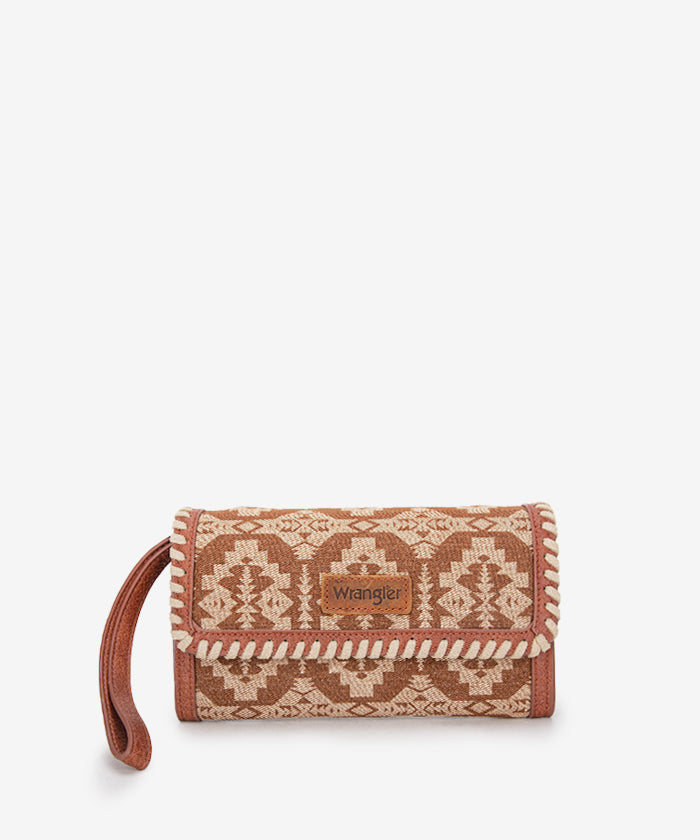 Wrangler All-Over Aztec Print Convertible Wallet Brown