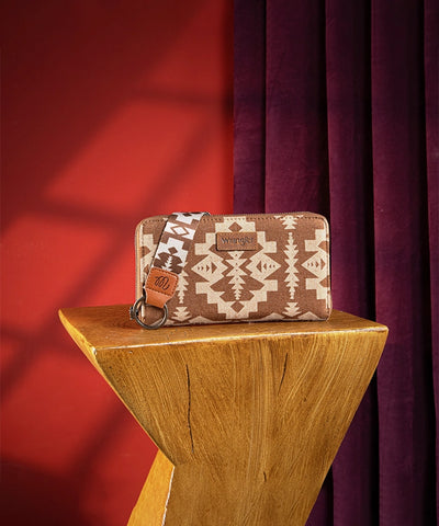 Wrangler All-Over Aztec Print Wristlet Brown