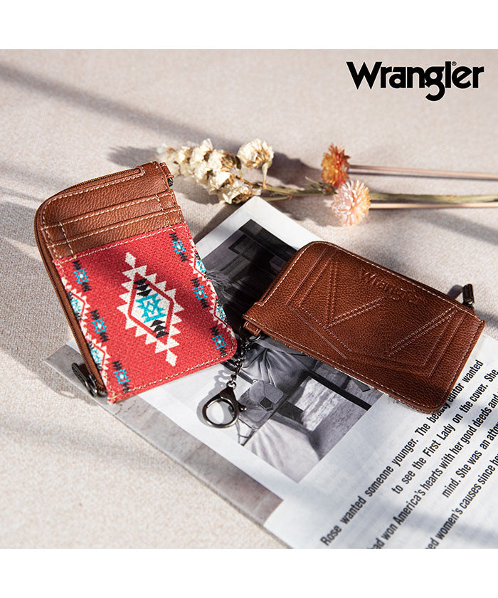 Wrangler All-over Aztec Print Mini Zip Card Case Burgundy