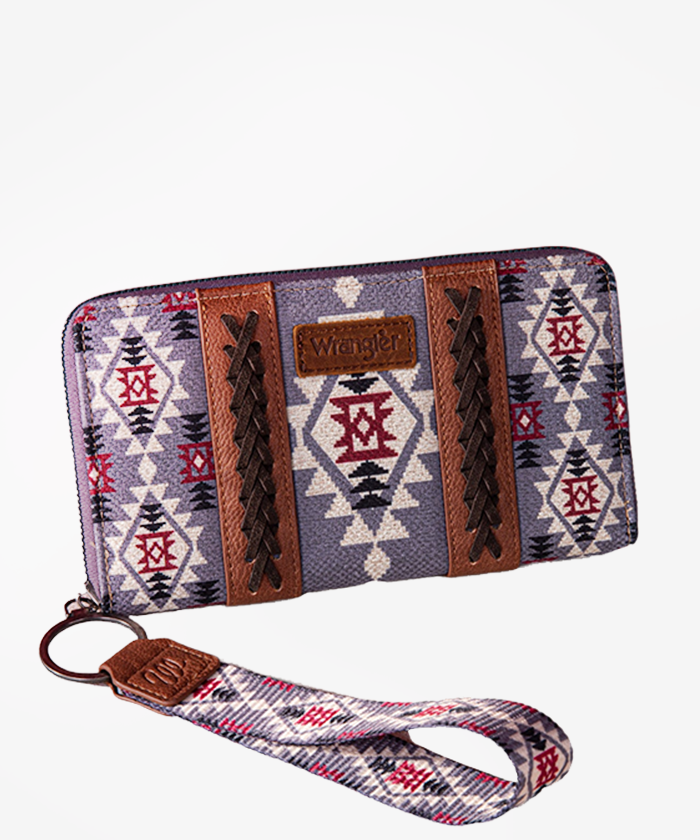 Wrangler Allover Aztec Dual Sided Print Canvas Wallet - Montana West World