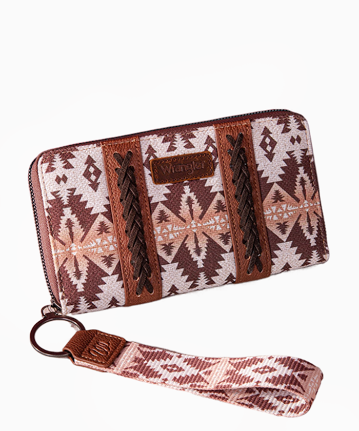 Wrangler Allover Aztec Dual Sided Print Canvas Wallet - Montana West World