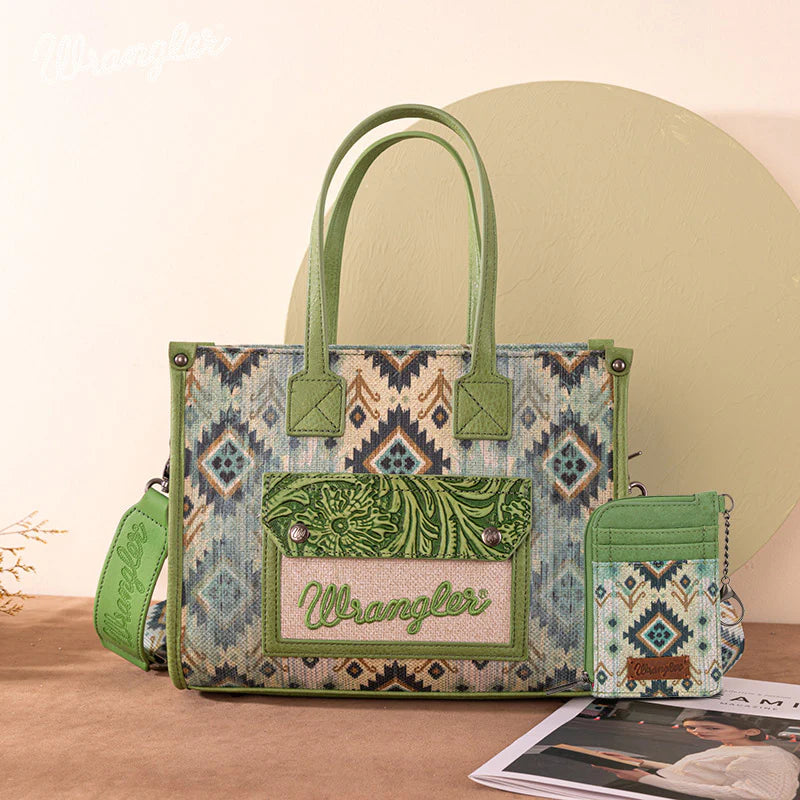 Wrangler Aztec Concealed Carry Canvas Tote Bag Green