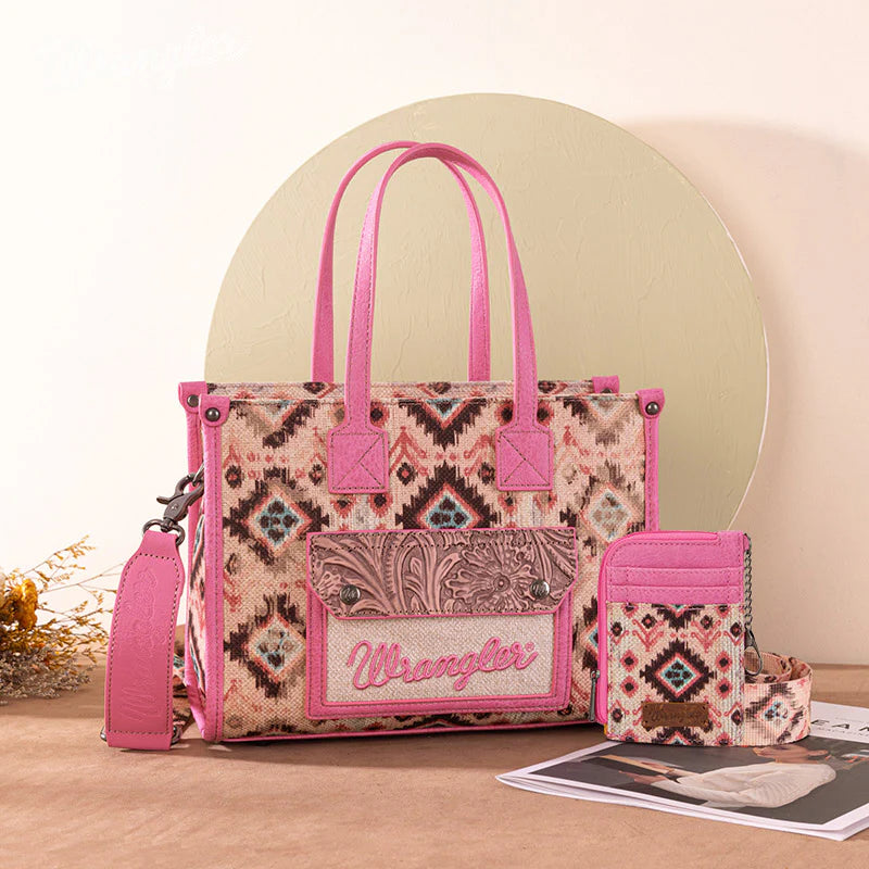 Wrangler Aztec Concealed Carry Canvas Tote Bag Set Pink