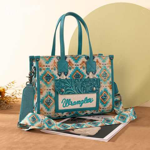 Wrangler Aztec Concealed Carry Canvas Tote Bag Turquoise