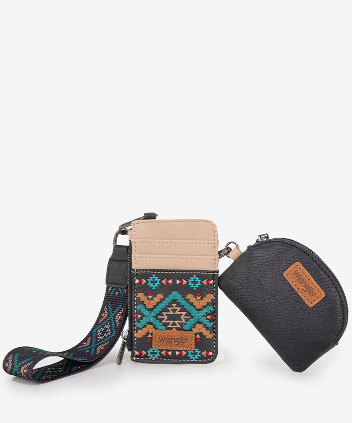 Wrangler Aztec Embroidered Whipstitch Card Holder Black