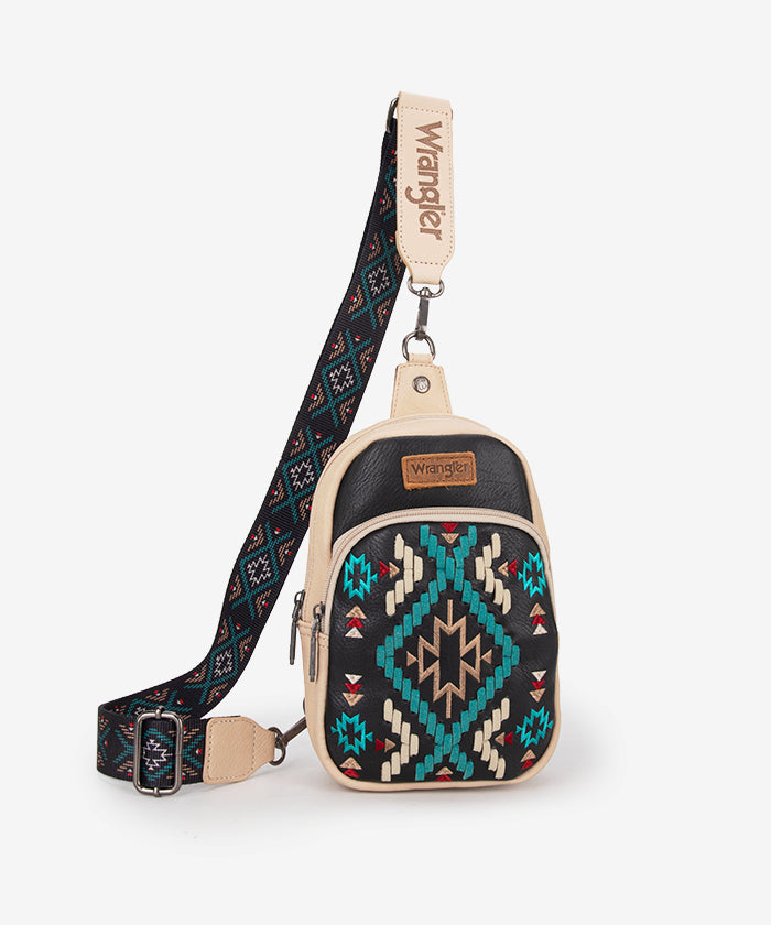 Wrangler Aztec Embroidered Whipstitch Sling Bag