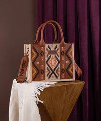 Wrangler Aztec Embroidered Whipstitch Tote Bag Set Brown