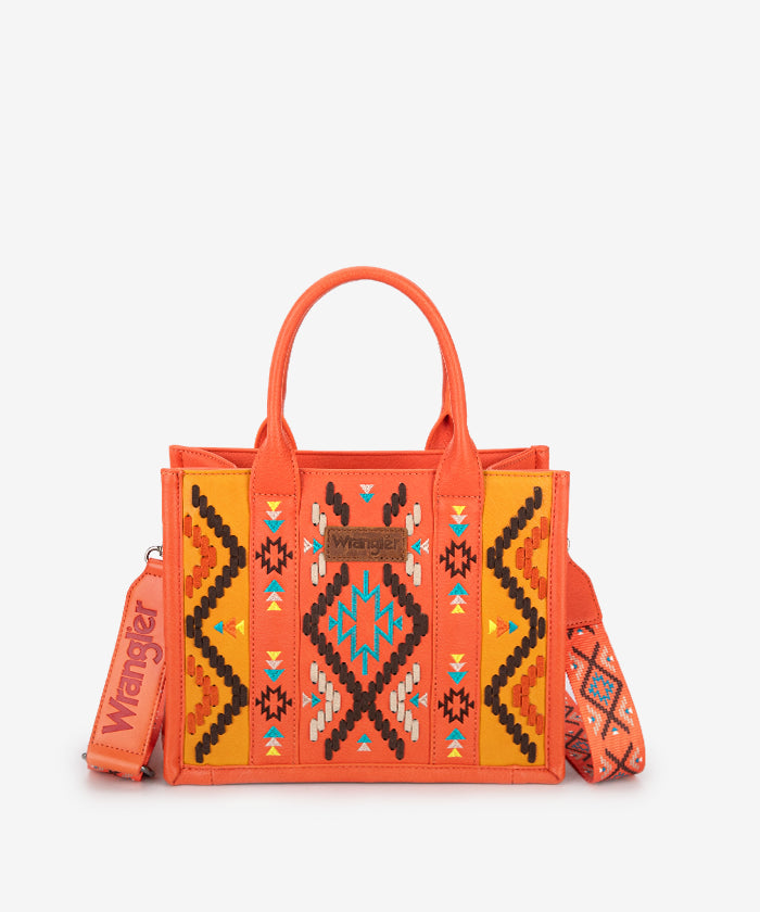 Wrangler Aztec Embroidered Whipstitch Tote Bag Orange