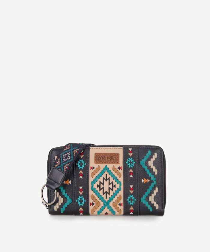 Wrangler Aztec Embroidered Whipstitch Wristlet Black