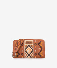 Wrangler Aztec Embroidered Whipstitch Wristlet Brown