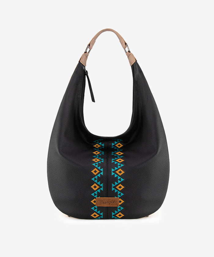 Wrangler Aztec Embroidered Wide Hobo Bag Black