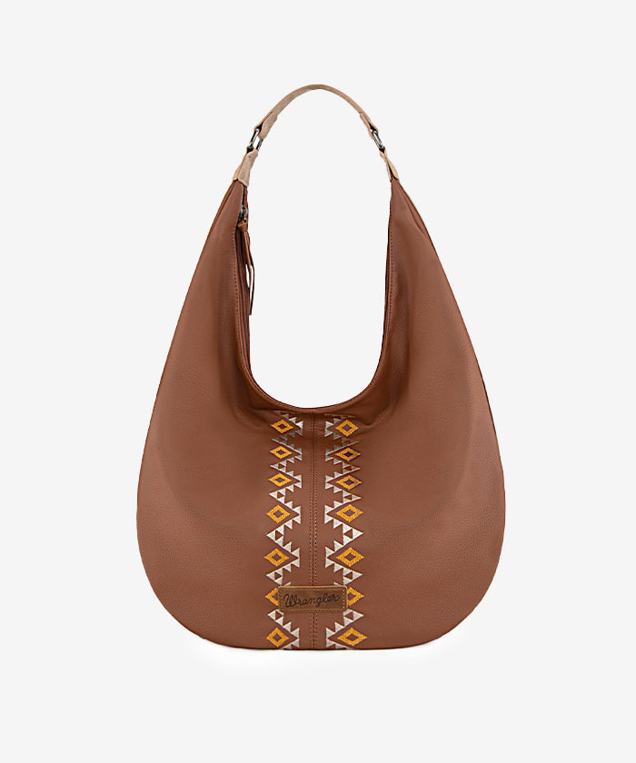 Wrangler Aztec Embroidered Wide Hobo Bag Light Brown