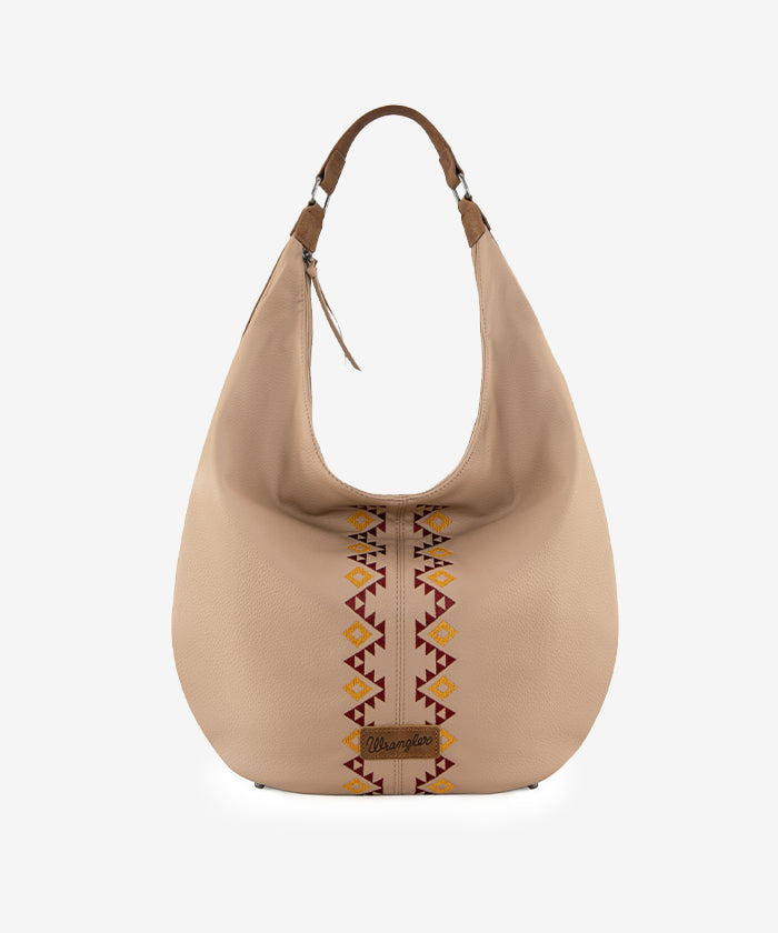 Wrangler Aztec Embroidered Wide Hobo Bag Light Tan