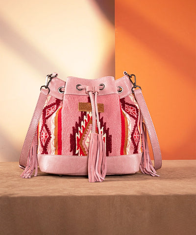 Wrangler Aztec Knitted Bucket Bag Hot Pink