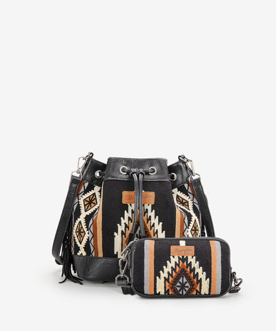 Wrangler Aztec Knitted Bucket Bag Set Black