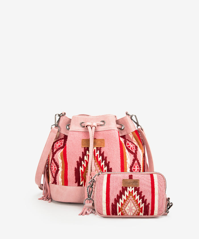 Wrangler Aztec Knitted Bucket Bag Set Hot Pink