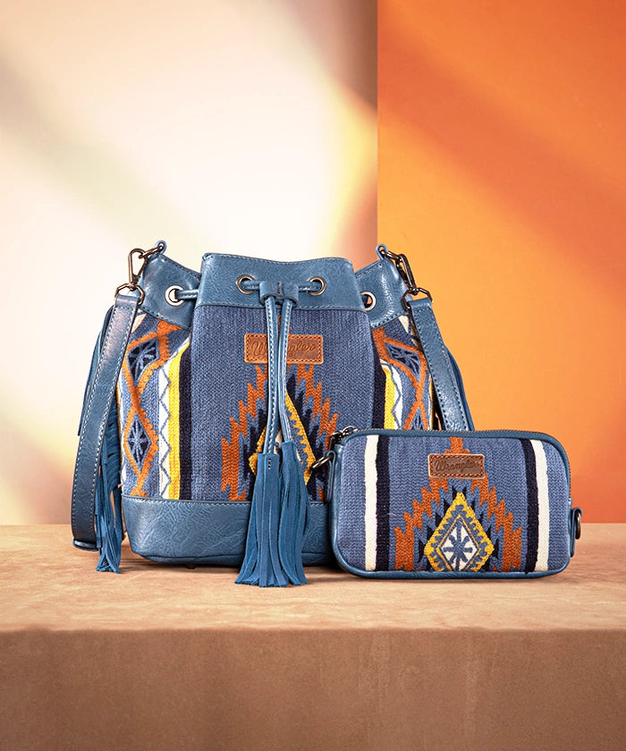 Wrangler Aztec Knitted Bucket Bag Set Jean