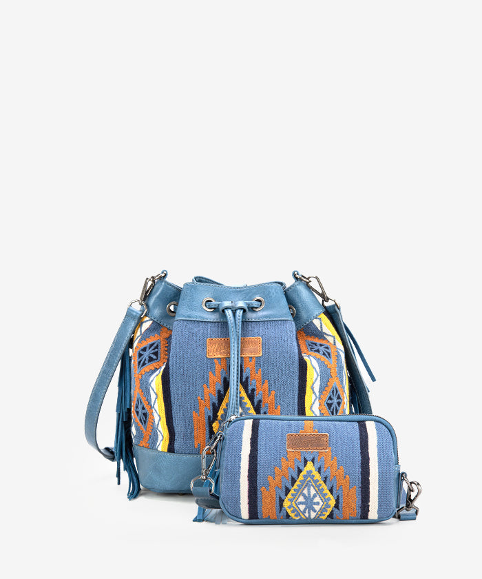 Wrangler Aztec Knitted Bucket Bag Set Jean 