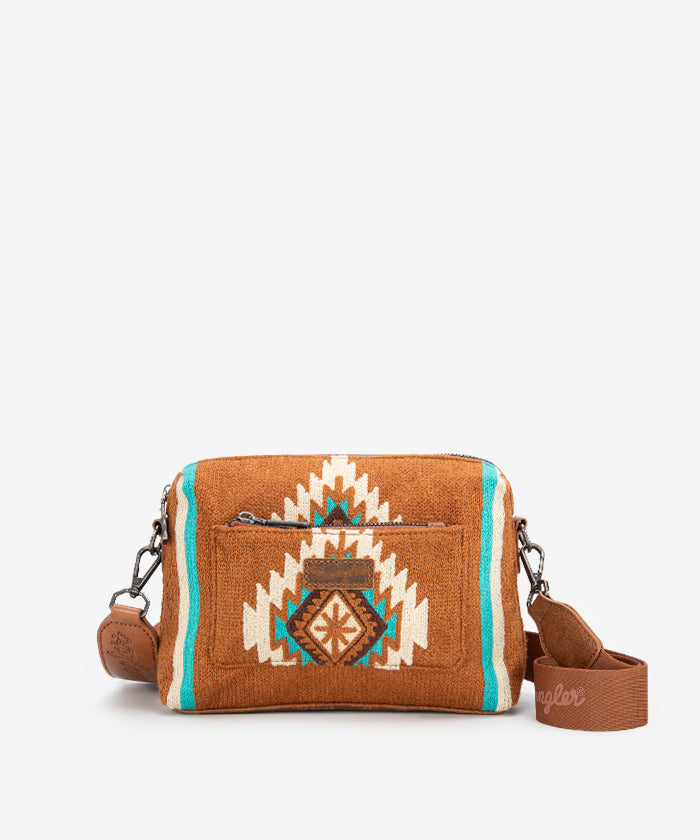 Wrangler Aztec Knitted Crossbody Purse Brown