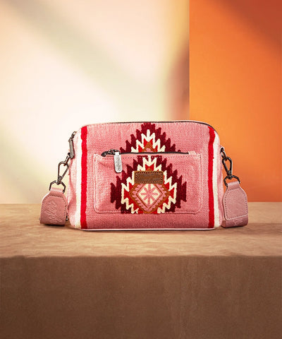 Wrangler Aztec Knitted Crossbody Purse Hot Pink