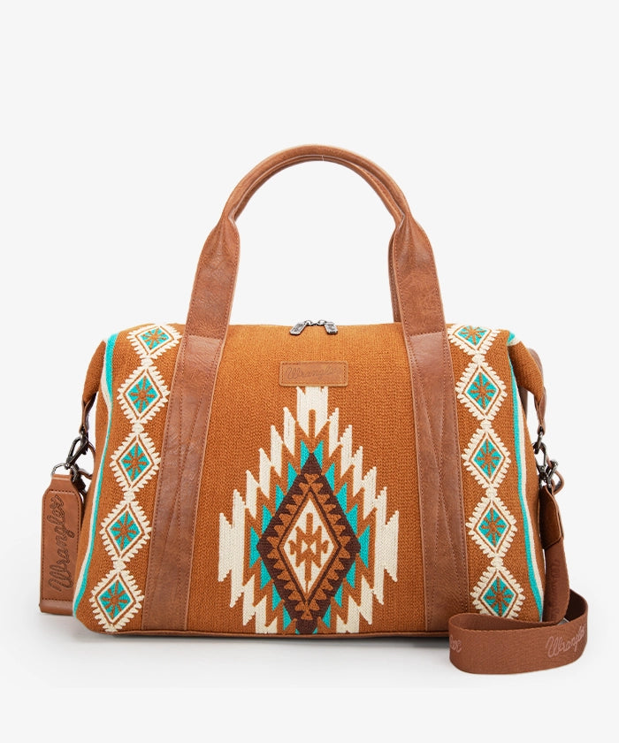 Wrangler Aztec Knitted Duffle Bag Brown