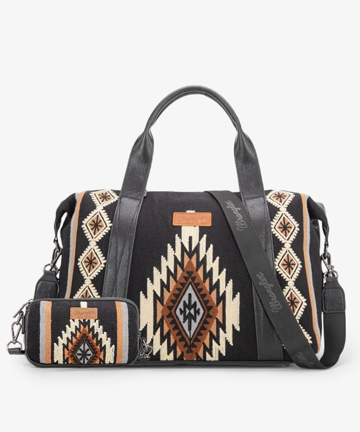 Wrangler Aztec Knitted Duffle Bag Set Black