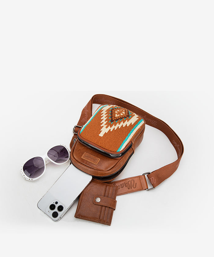 Wrangler Aztec Knitted Sling Bag Brown