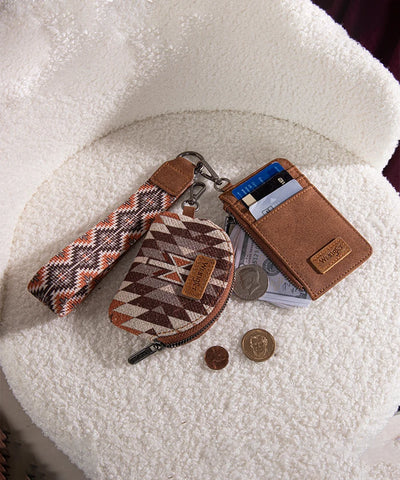 Wrangler Aztec Print Canvas Card Holder Brown