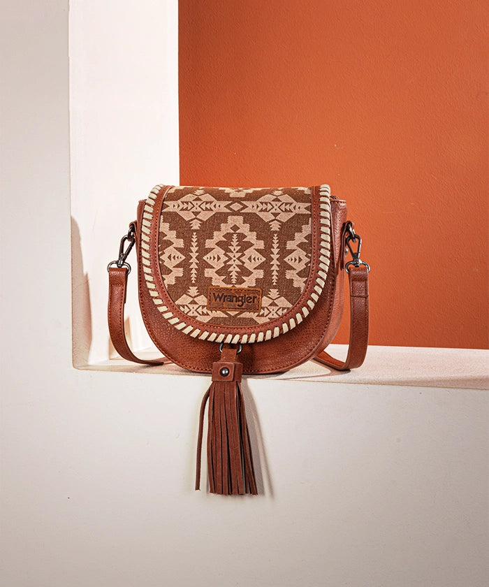 Wrangler Aztec Print Mini Crossbody Purse Brown