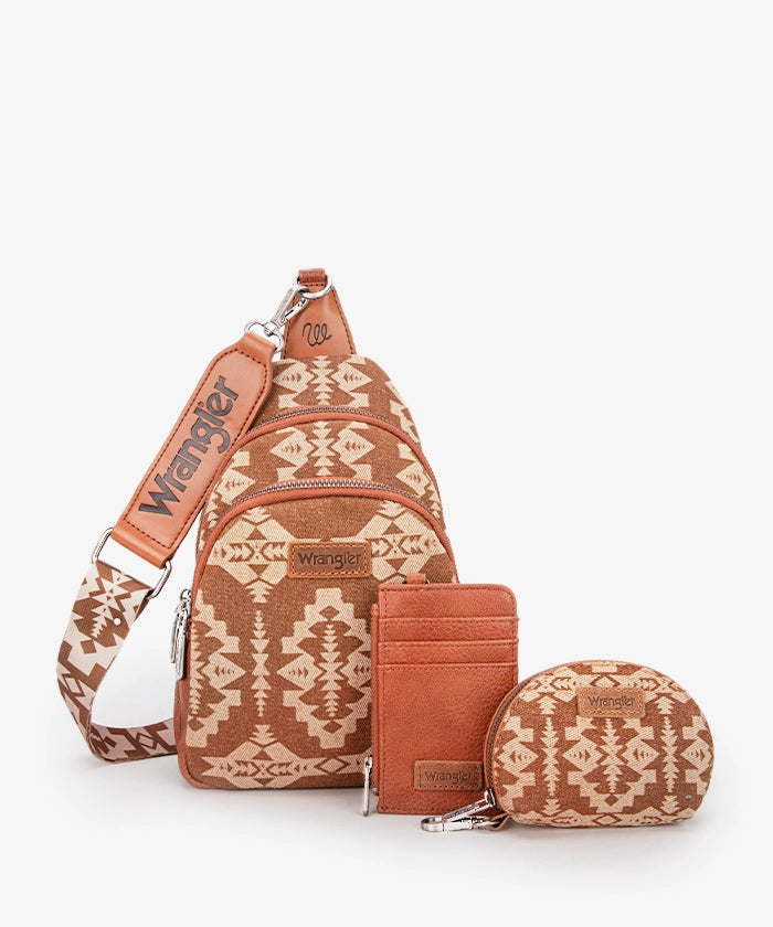 Wrangler Aztec Print Sling Bag Brown