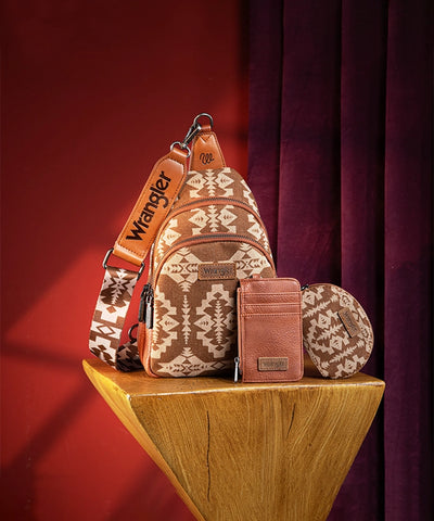 Wrangler Aztec Print Sling Bag Brown