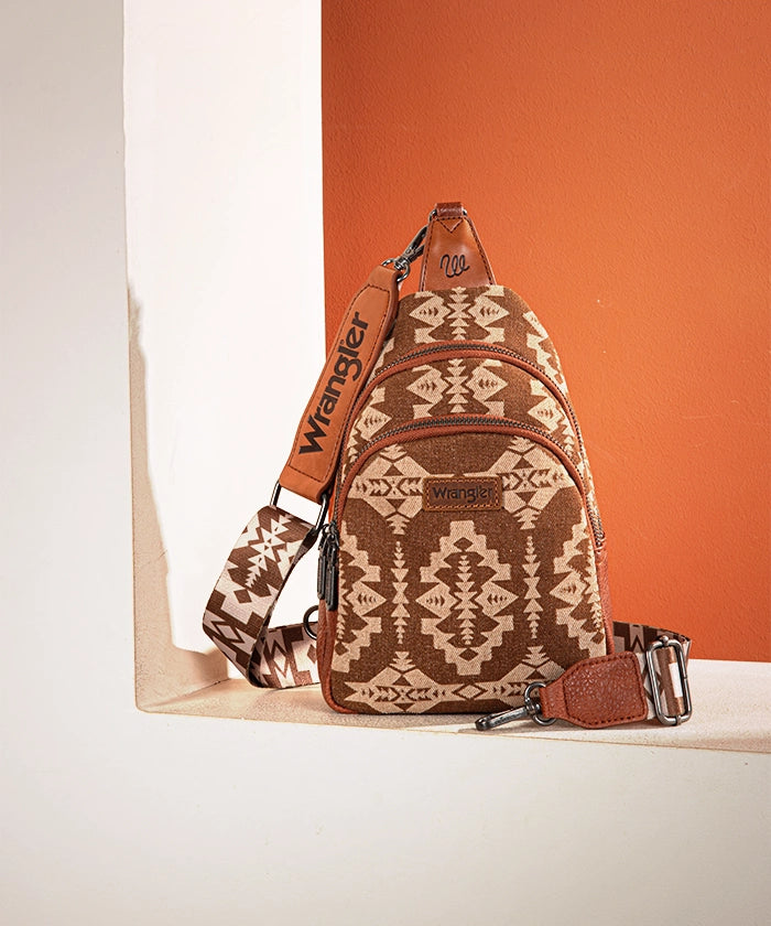 Wrangler Aztec Print Sling Bag Brown