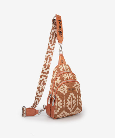 Wrangler Aztec Print Sling Bag Brown