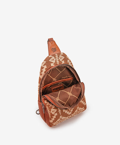 Wrangler Aztec Print Sling Bag Brown