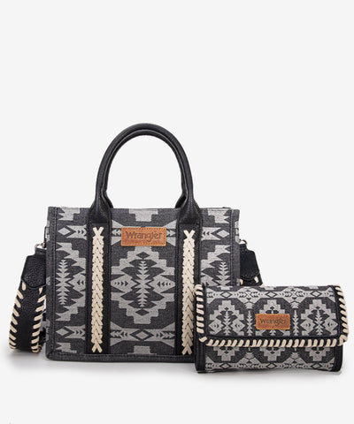 Wrangler Aztec Print Tote Bag Set Black