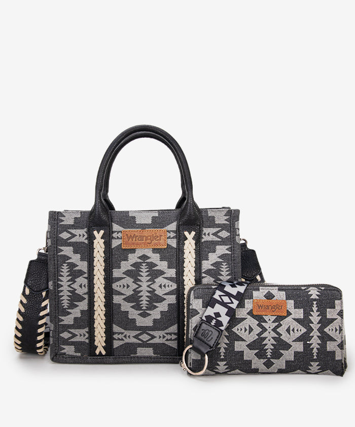 Wrangler Aztec Print Tote Bag Set Black