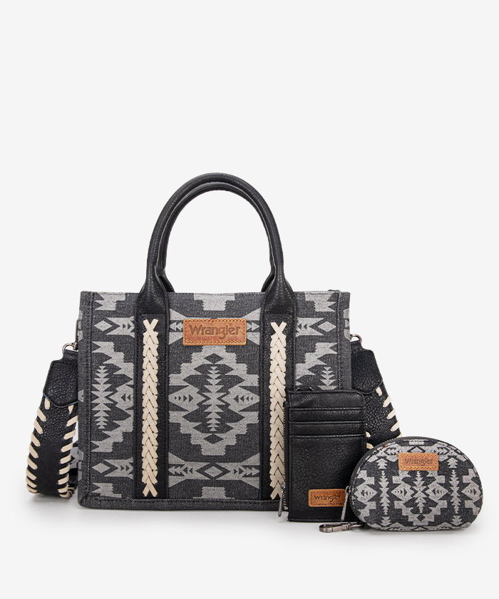 Wrangler Aztec Print Tote Bag Set Black