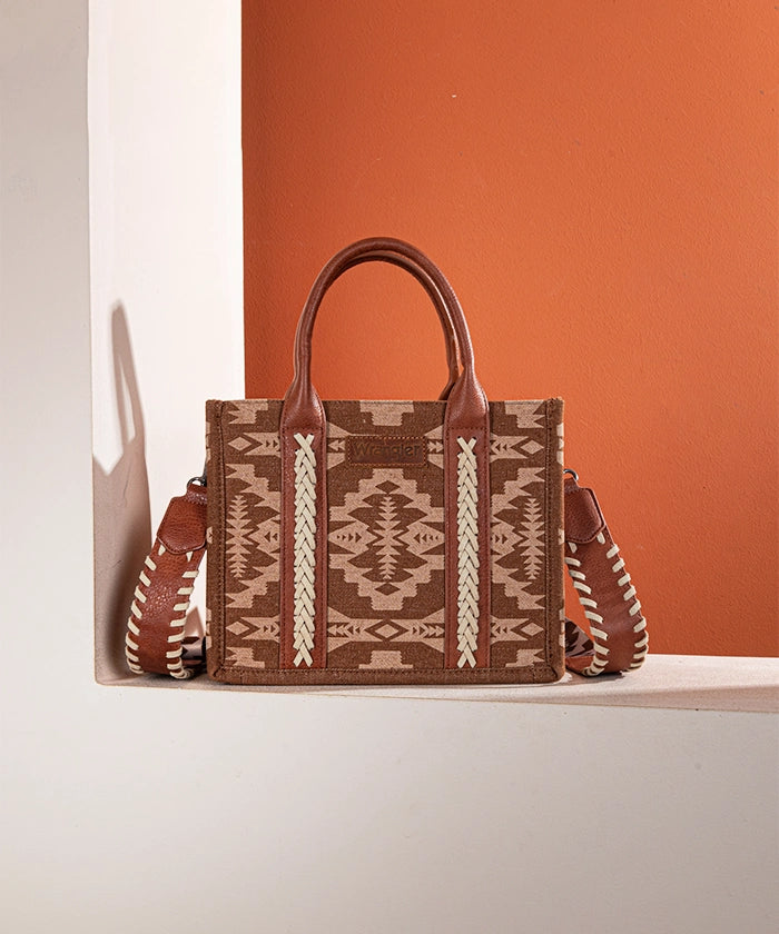 Wrangler Aztec Print Tote Bag Set Brown