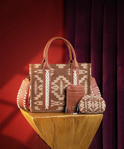 Wrangler Aztec Print Tote Bag Set Brown