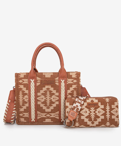 Wrangler Aztec Print Tote Bag Set Brown