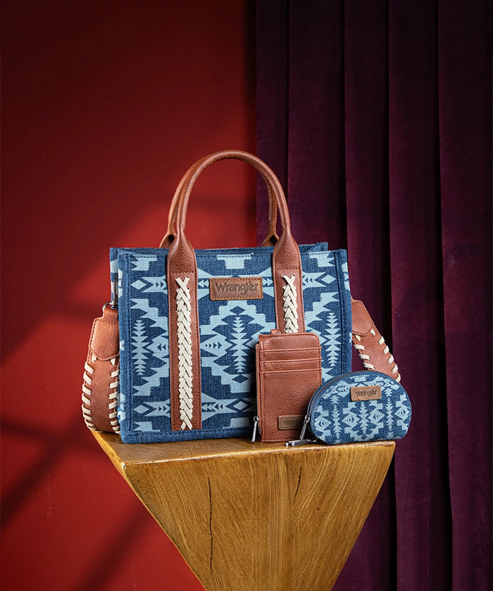 Wrangler Aztec Print Tote Bag Set Jean