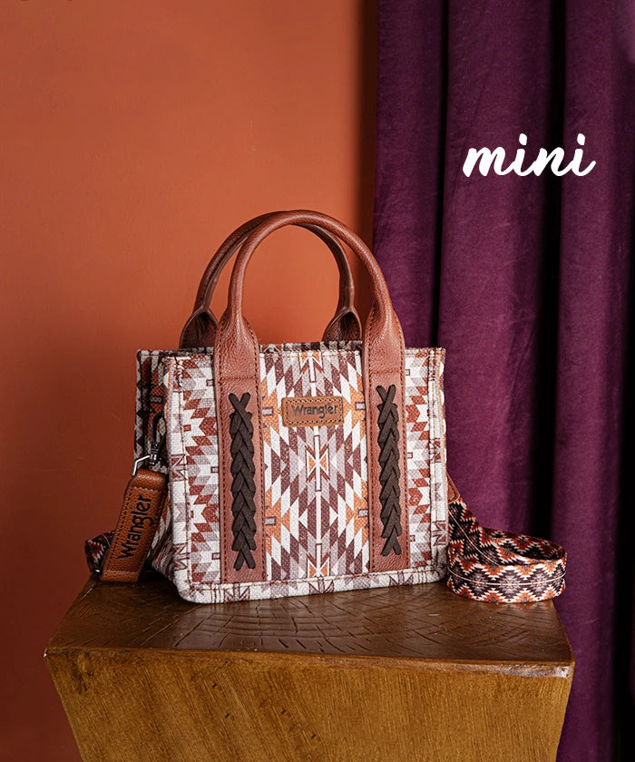 Wrangler_Aztec_Print_Whipstitch_Canvas_Mini_Tote_Bag Brown