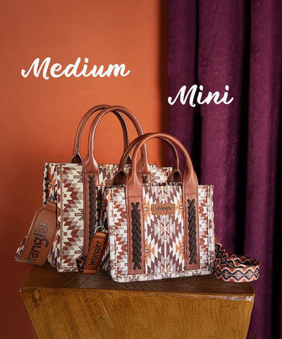 Wrangler Aztec Print Whipstitch Canvas Tote Bag Set