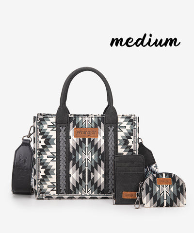 Wrangler Aztec Print Whipstitch Canvas Tote Bag Set Black