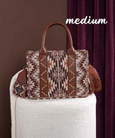 Wrangler Aztec Print Whipstitch Canvas Tote Bag Set Brown 
